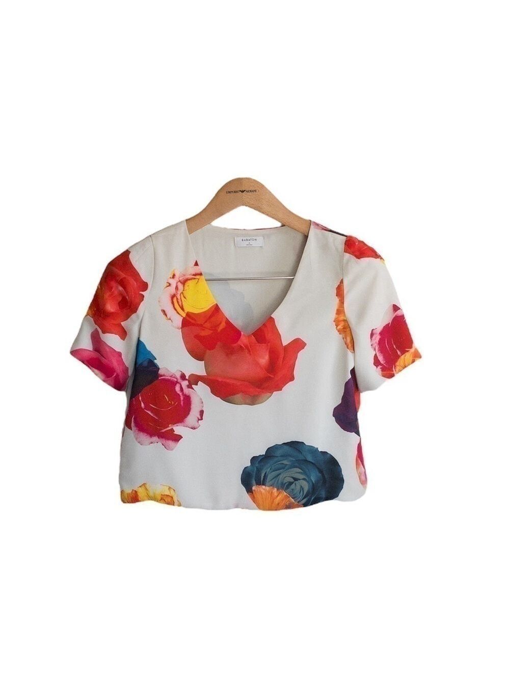 Babaton Aritzia Womens Size Small Randy Blouse Multicolor Floral Cropped V-Neck
